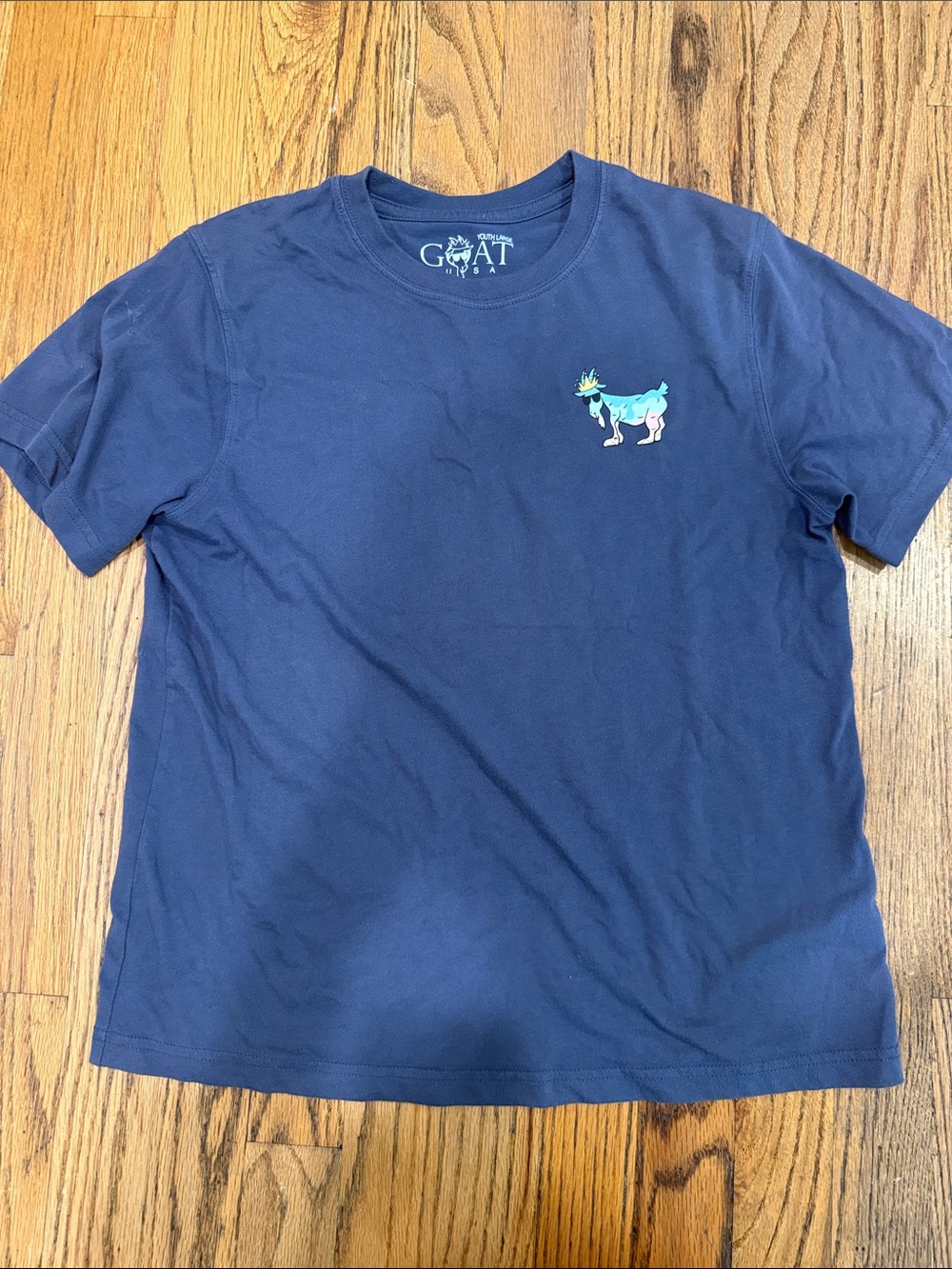 Pets Cat Navy Blue Graphic Tee with Goat Patch